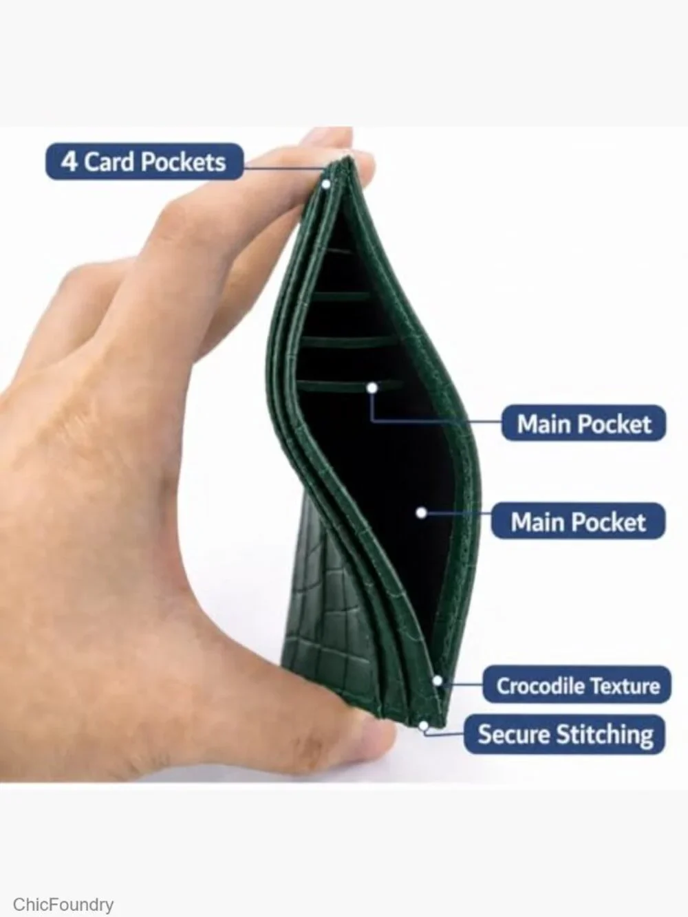 Crocodile Print Card Holder with 4 Card Slots, Slim Leather Texture Wallet